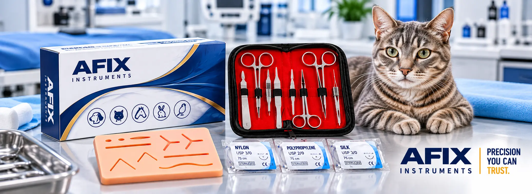 AFIX Suture Practice Kit with Surgical Instruments and Training Equipment